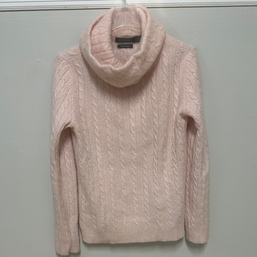 100% cashmere Lauren by Ralph Lauren Soft Pink Cowl Neck Sweater